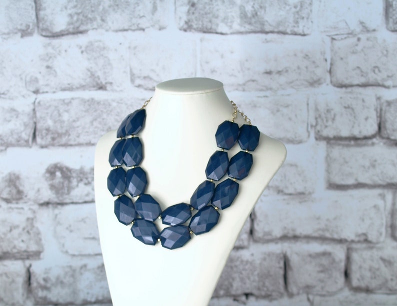 Navy Blue Beaded Chunky Statement Necklace Multi Strand | Etsy