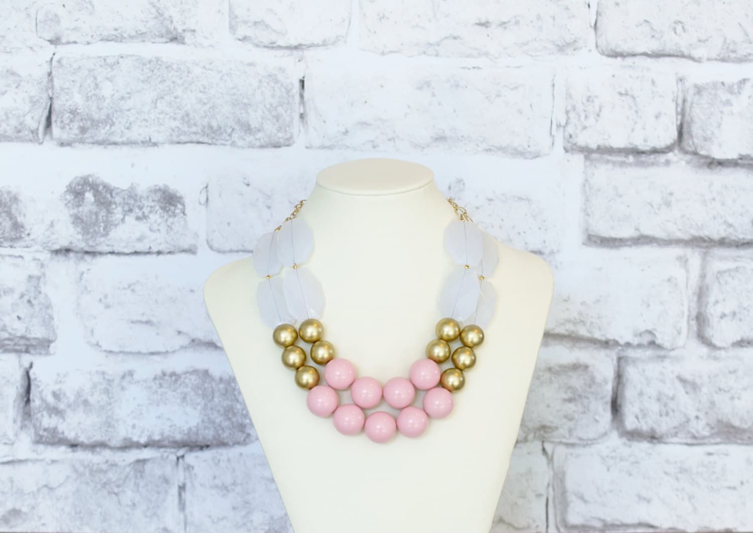 Blush Pink Beaded Necklace Choker Necklace Multi Strand Etsy