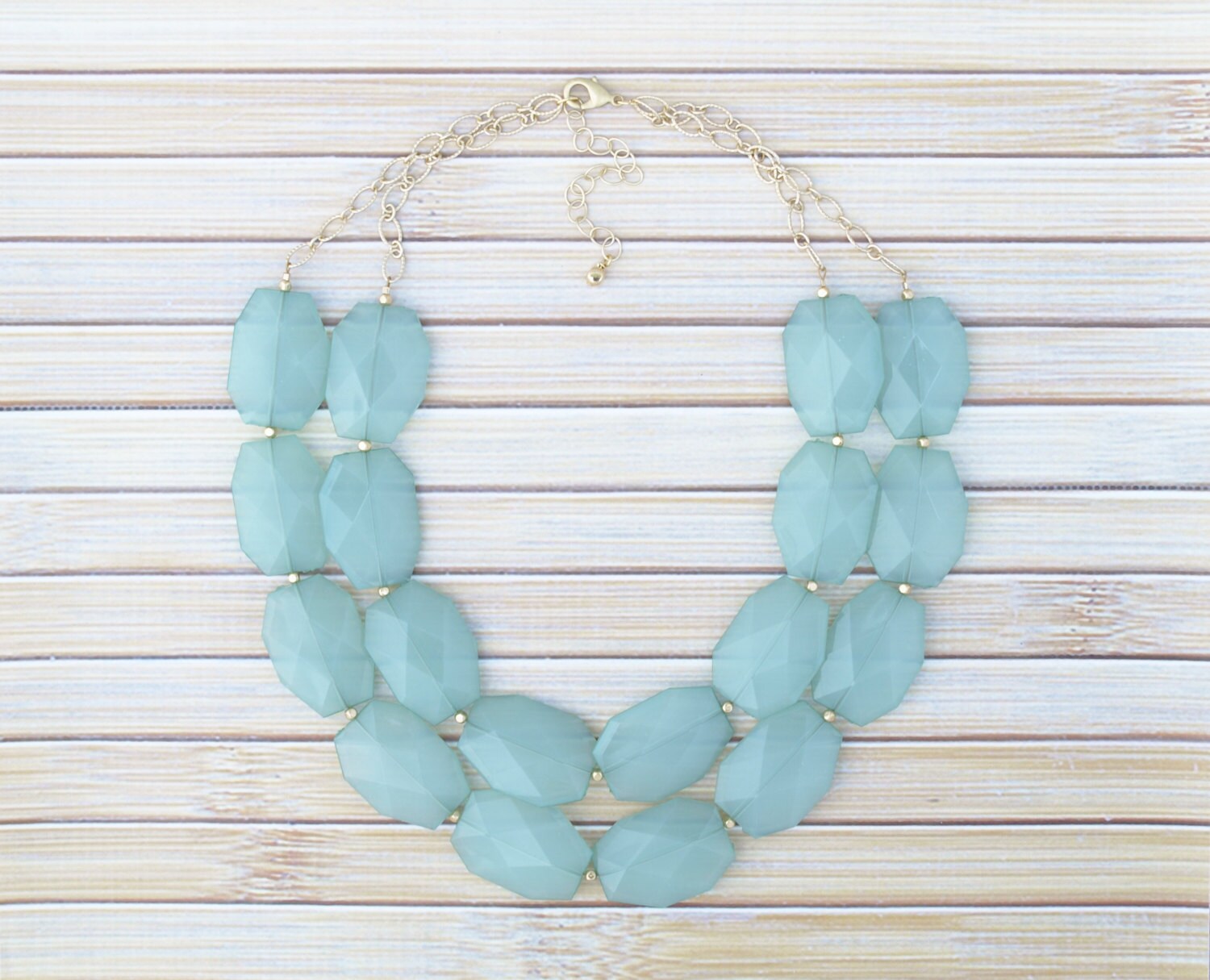Mint Green Chunky Necklace Mint Beaded Necklace Double Etsy