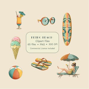 Retro Beach Clipart – 65 Summer Vibes PNGs for Creative Projects cute images 300 dpi printable