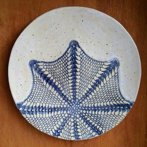 art decor ceramic plate with cobalt blau lace for wall hanging, housewarming gift