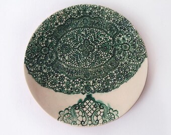 green white lace pottery, Boho decor art, Fine Ceramic Art, new home gift,  pottery wall hanging, wall art sculpture, christmas gift