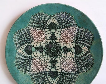 green cross lace pottery plate, wall bohemian art new home gift, birthday gift