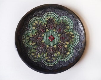 art deco olive green ceramic plate as table decor gift or wall art interior decor, new home gift