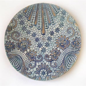 boho home decor, turquoise gold plate, Collectible Fine Art, Wall Ceramic Art, decorative pottery, new home decor, mix media, birthday gift