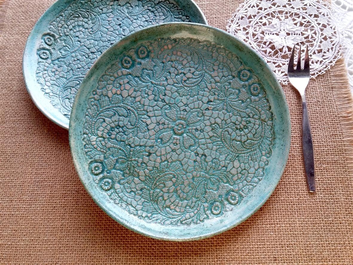 green ceramic plates handmade pottery breakfast plates Etsy
