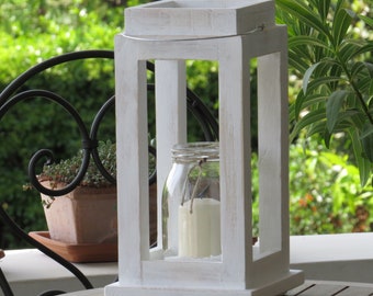 White wooden lantern, hanging lantern, shabby Chic lantern, rustic house style décor, wedding centerpieces