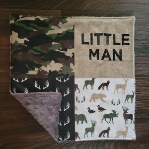 Baby Boy Minky Lovey camouflage camo  green tan antler arrow little man -boy lovey baby boy shower gift