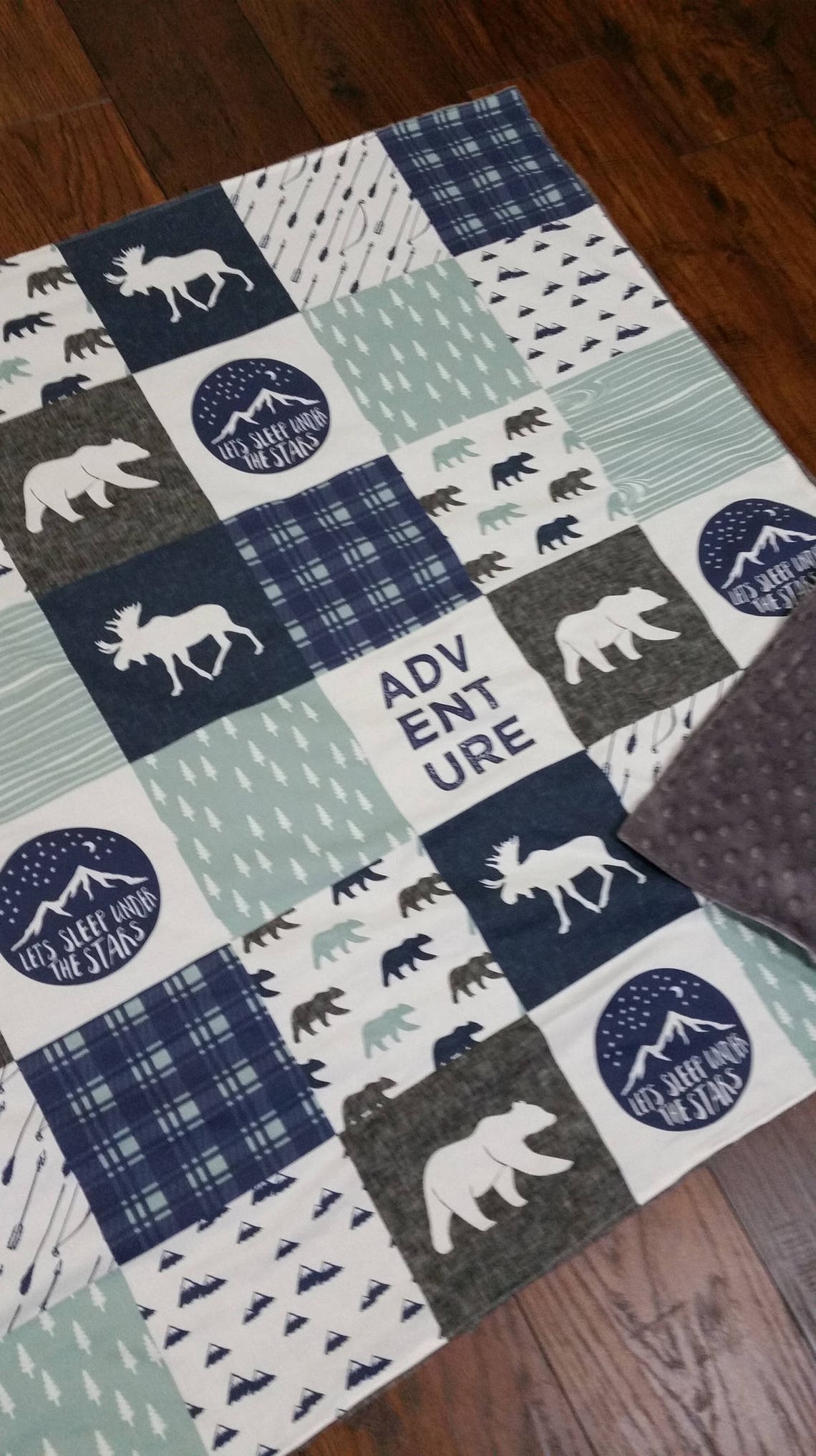 Baby Boy Minky Blanket Woodland Moose Bear Buffalo Plaid Etsy