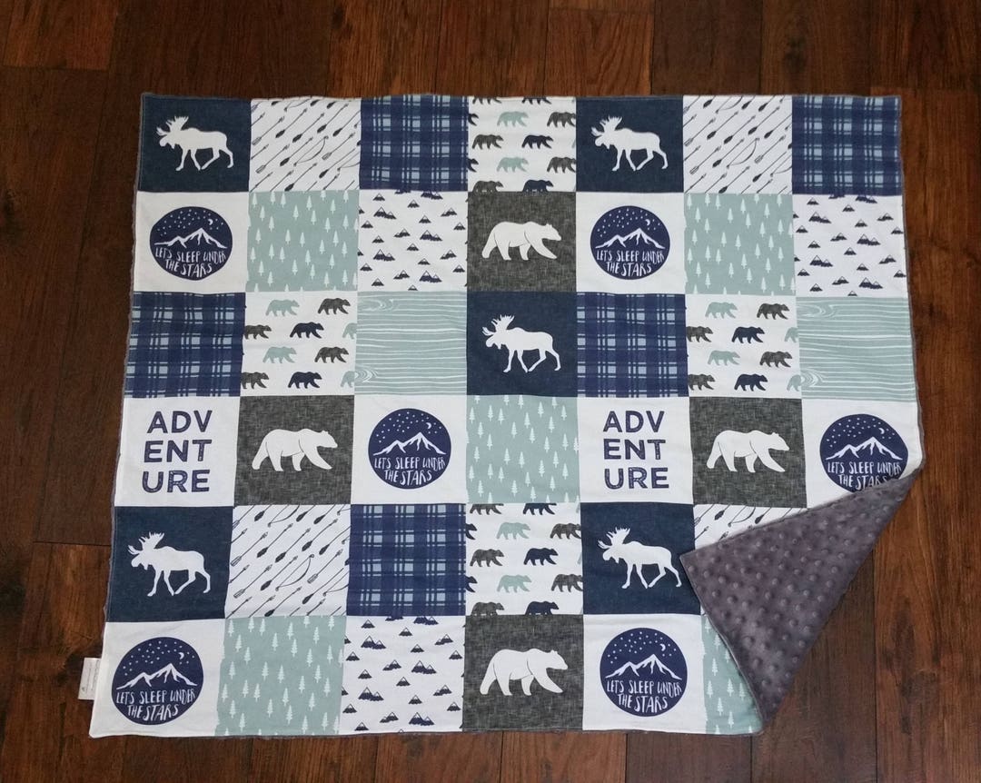 Baby Boy Minky Blanket Woodland Moose Bear Buffalo Plaid Etsy