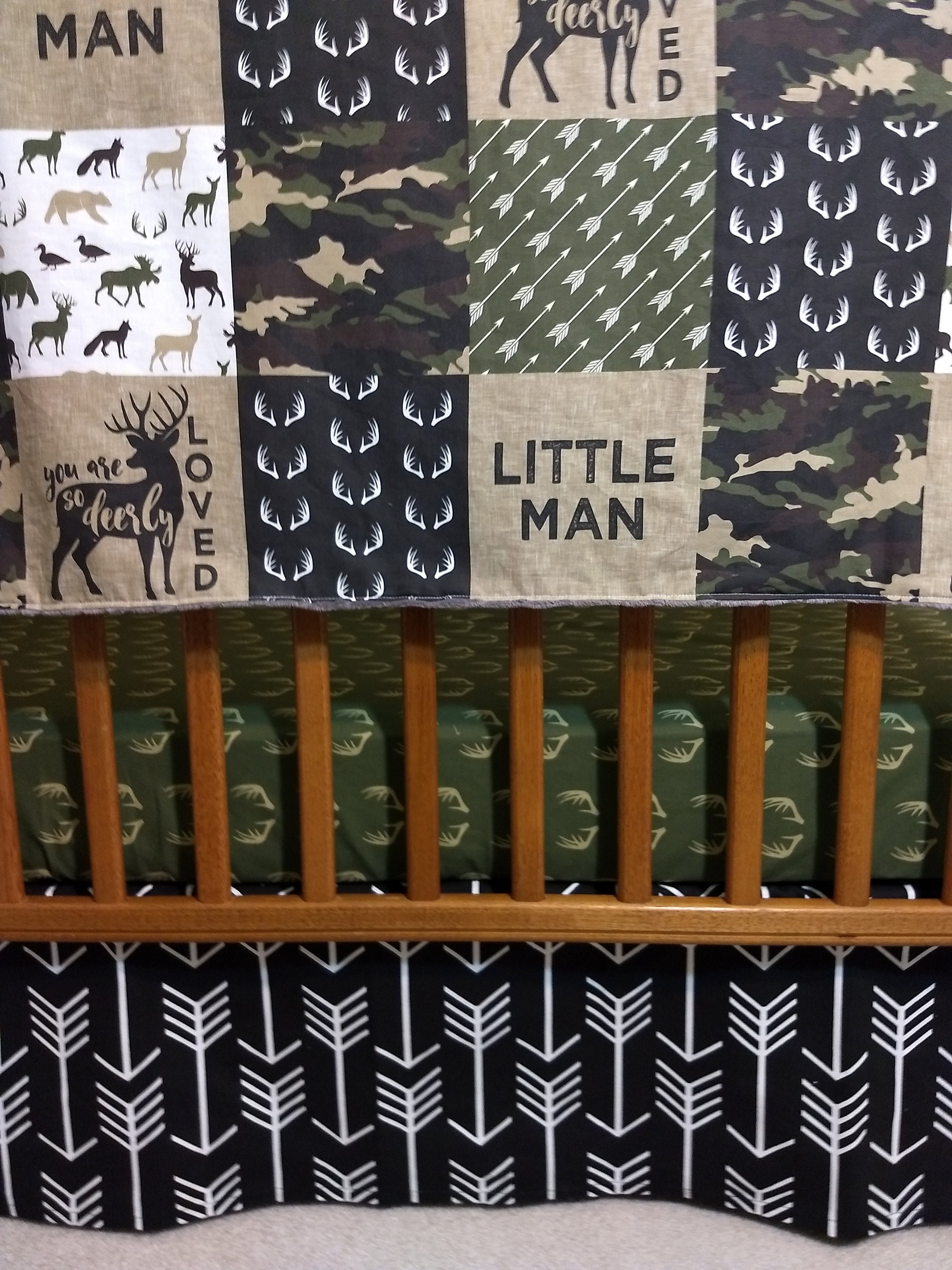 Little Man Buck Green Tan Camo Camouflage Hunter Baby Boy Bedding Set