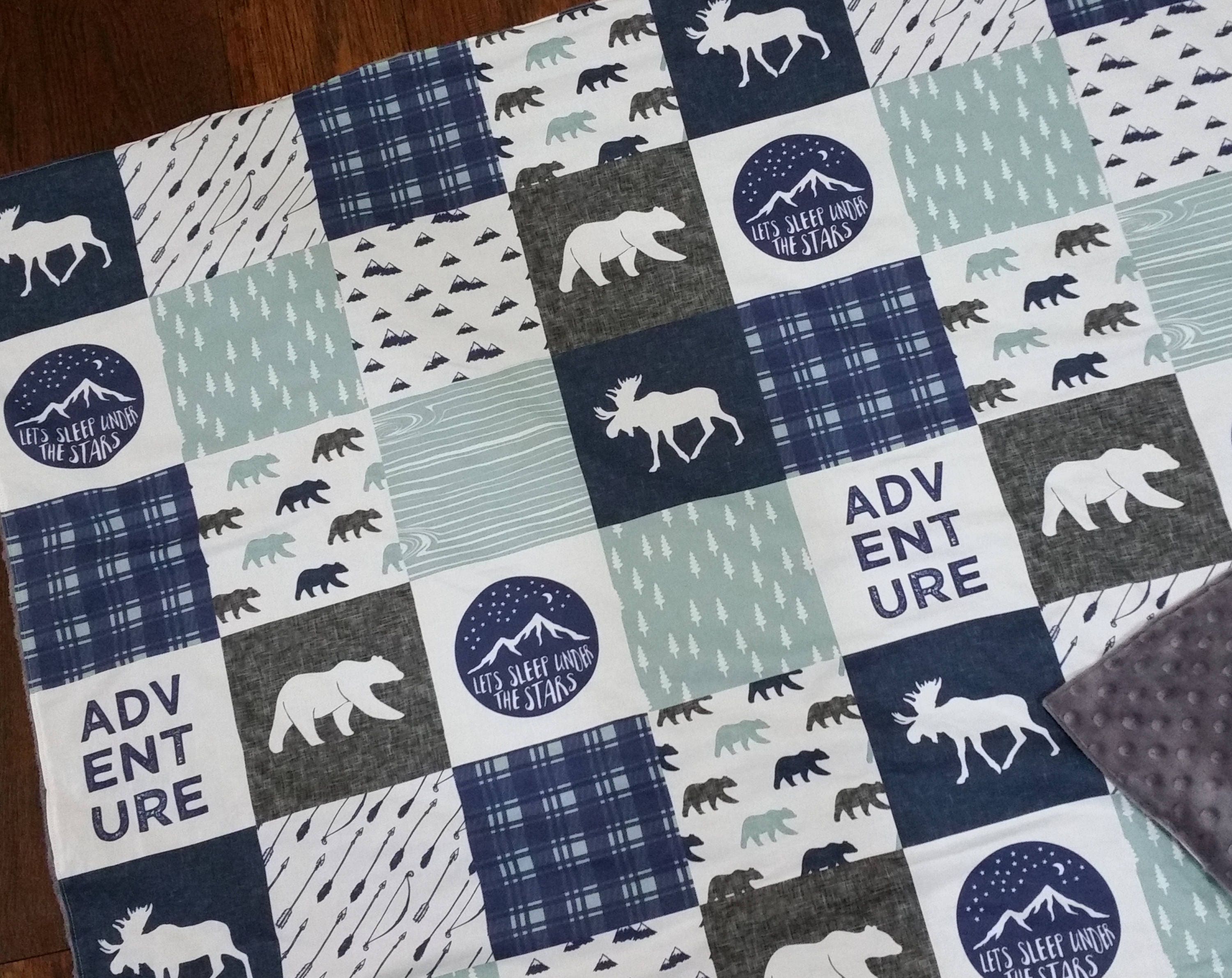 Baby Boy Minky Blanket Woodland Moose Bear Buffalo Plaid Etsy