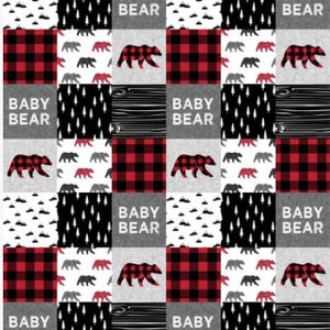 Bebé oso rojo negro búfalo a cuadros sábana ajustada, falda y manta Minky-árboles de oso grano de madera-juego de 3 piezas ropa de cama personalizada para bebé imagen 4