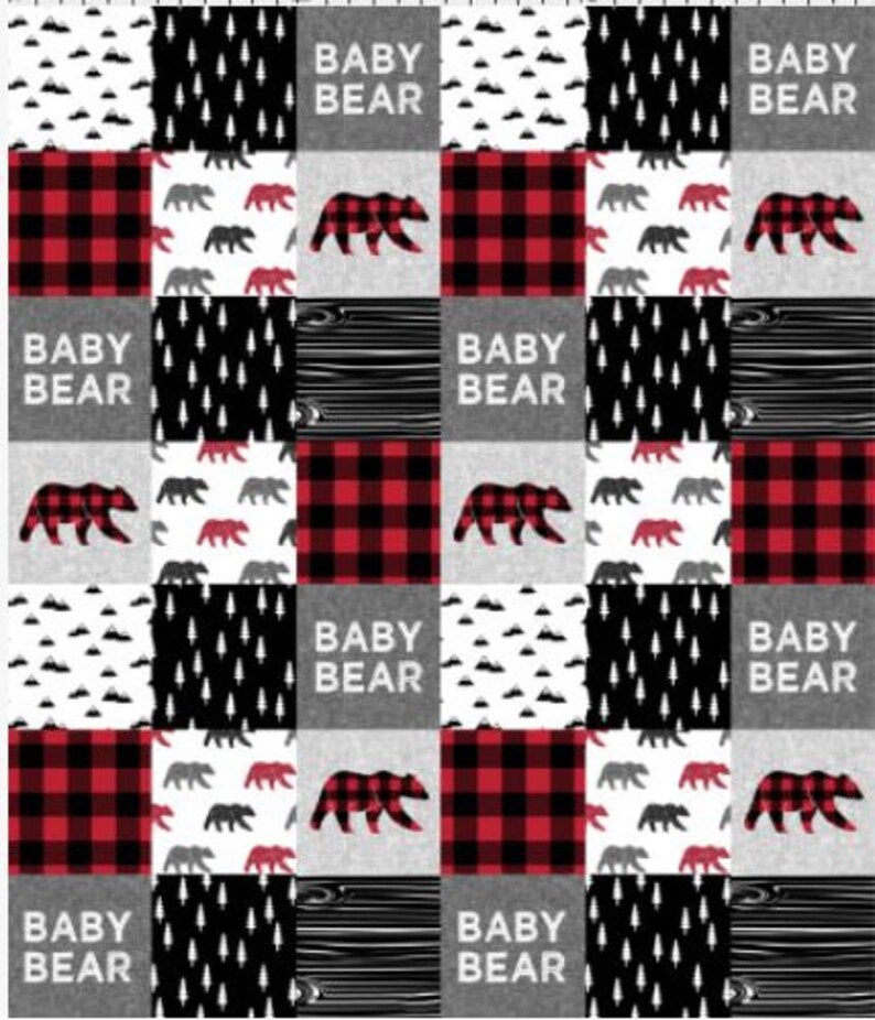 Bebé oso rojo negro búfalo a cuadros sábana ajustada, falda y manta Minky-árboles de oso grano de madera-juego de 3 piezas ropa de cama personalizada para bebé imagen 4