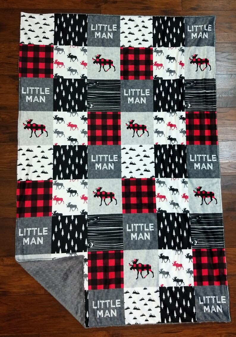 Baby Boy Minky Blanket Woodland Moose Buffalo Plaid Little Etsy