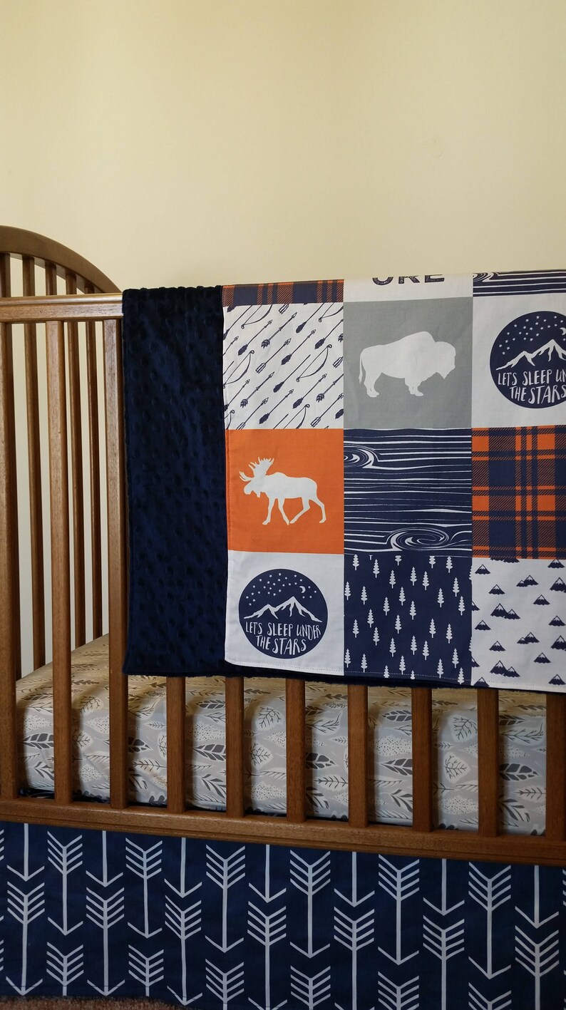 Navy Orange Gray Moose Custom Baby Boy Bedding Modern Arrow Etsy