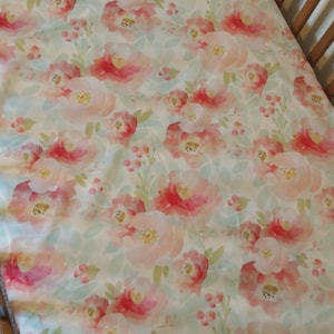 Pink Aqua Green Mint Floral Crib Indy Bloom Sheet Water Color- Custom Baby Girl Bedding- Toddler Sheet Crib Sheet
