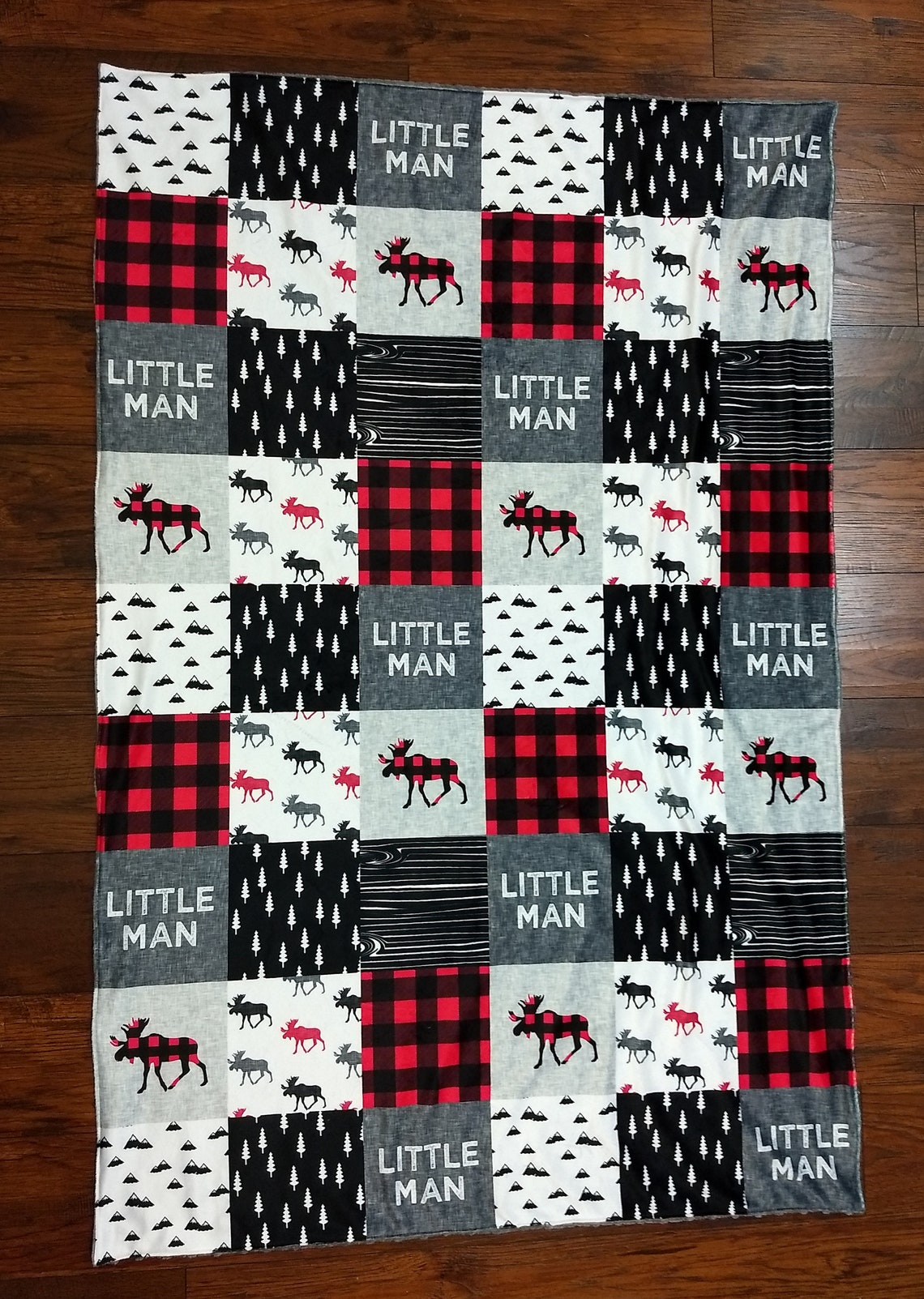 Baby Boy Minky Blanket Woodland Moose Buffalo Plaid Little Etsy