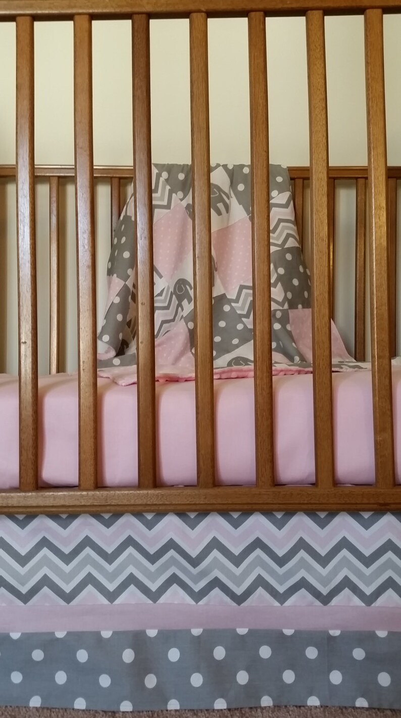 Pink Gray Custom Baby Girl Bedding sheet Skirt Quilt Rail Etsy