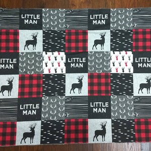 Baby Boy Minky Blanket- Woodland  Buck Little Man Buffalo Plaid Antler Hunter Black Red baby boy whole cloth minky blanket minkee blanket