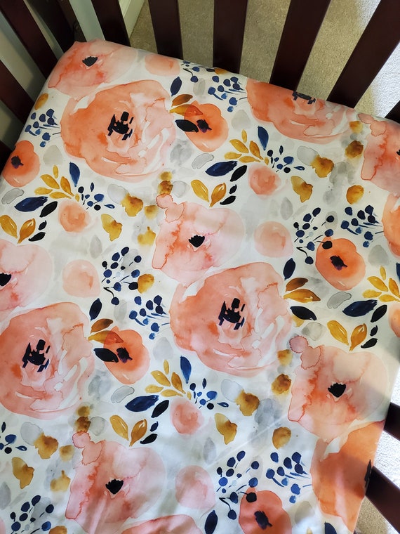 Fitted Crib Sheet Navy Blue Mustard Yellow Coral Pink Gray Custom Baby Girl Bedding Baby Shower Gift Toddler Sheet Fitted Crib Sheet Etsy
