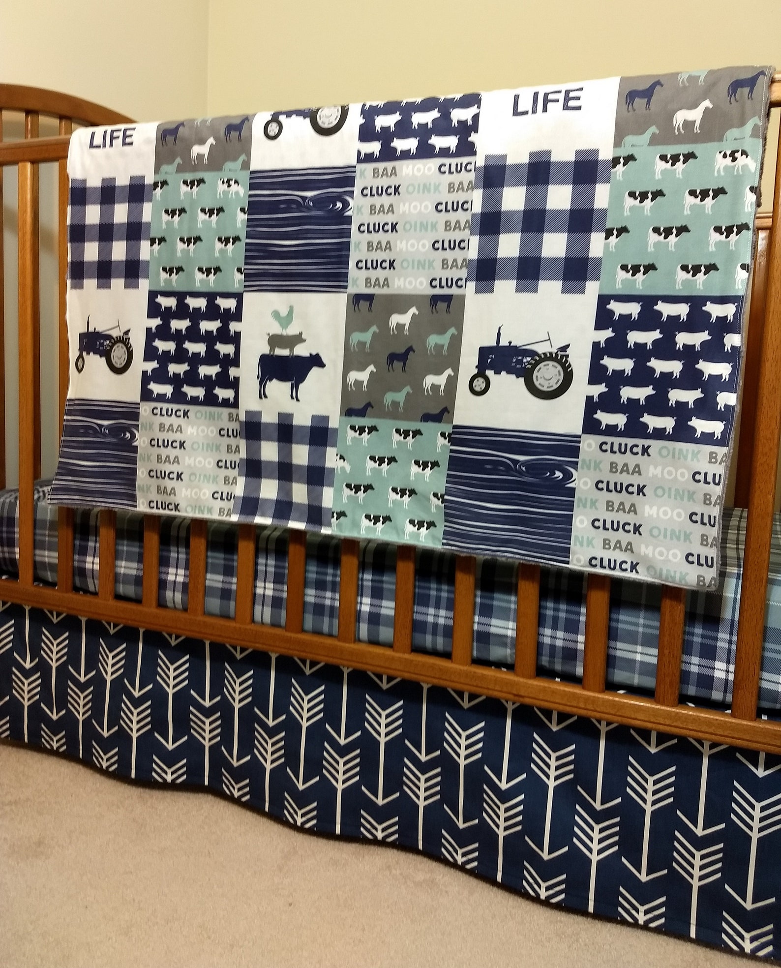 Farm Life 3 Piece Baby Bedding Set Sheet Skirt Minky | Etsy