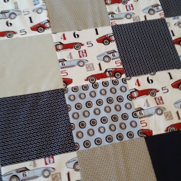 Race Cars- navy red blue black-  baby boy blanket patchwork quilt toddler minky blanket minkee blanket Baby boy blanket  baby boy quilt