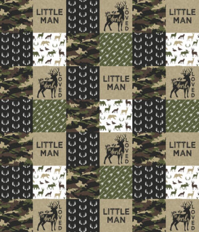 Baby Boy Minky Blanket So Dearly Loved Camo Buck Little Man Antler Hunter Green Brown baby boy whole cloth minky blanket minkee blanket image 5