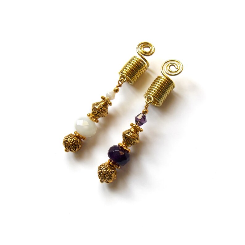Dangle hair beads Faceted crystal glass Gold plated sisterlock cuffs Sisterlocks coils Hair accessory Sisterlocks jewelry IvoStyleLine