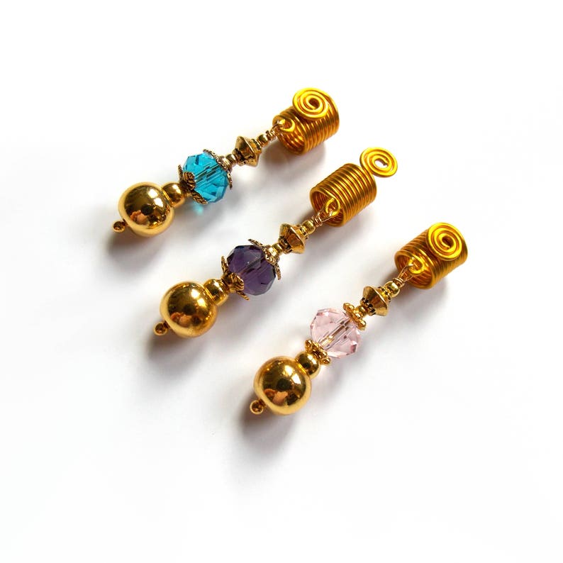 Handmade Three Gold plated Dreadlocks cuffs Wire Braid Beads Loc Jewelry IvoStyleLine Hair Accessories Hair Beads,Sisterlocks Jewelry