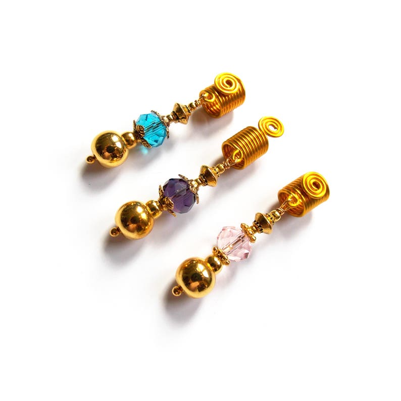 Handmade Three Gold plated Dreadlocks cuffs Wire Braid Beads Loc Jewelry IvoStyleLine Hair Accessories Hair Beads,Sisterlocks Jewelry
