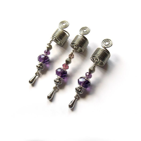 Purple loc jewelry, Dreadlock beads, Hair beads, 3 Charms dangle hair beads, Dreadlock Jewels, Dreadlock ornaments, loc jewelry, Handmade