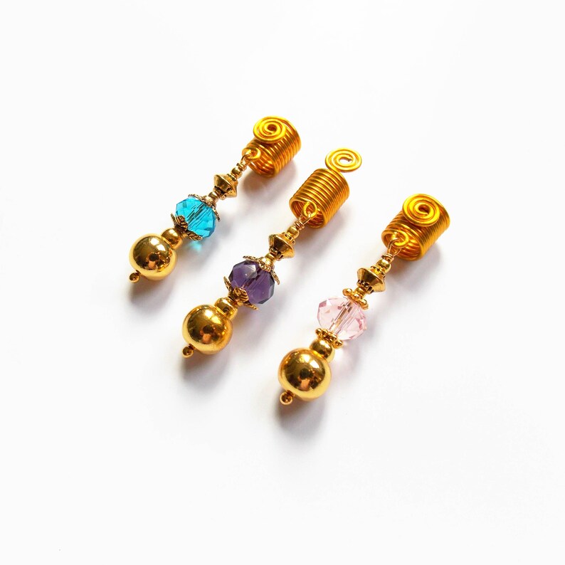 Handmade Three Gold plated Dreadlocks cuffs Wire Braid Beads Loc Jewelry IvoStyleLine Hair Accessories Hair Beads,Sisterlocks Jewelry