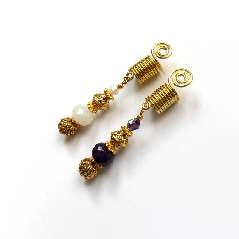 Dangle hair beads Faceted crystal glass Gold plated sisterlock cuffs Sisterlocks coils Hair accessory Sisterlocks jewelry IvoStyleLine