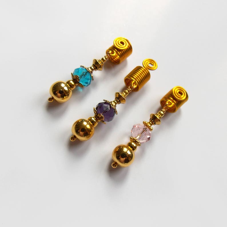 Handmade Three Gold plated Dreadlocks cuffs Wire Braid Beads Loc Jewelry IvoStyleLine Hair Accessories Hair Beads,Sisterlocks Jewelry