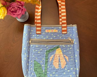 Handmade Quilted Cotton Tote Bag: FPP Flower Design