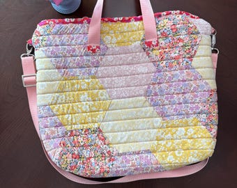 Handmade Liberty Cotton Hexagon Tote Bag: Floral Crossbody Purse