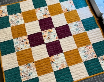 Fall Harvest Floral Patchwork Quilt, Small Quilt, Seasonal Wall Hanging, Table Topper