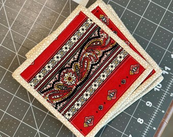 Quilted French Country Print Cotton Coasters, Mug Rugs, Set of 4
