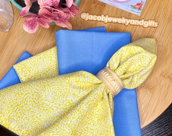 Spring, Floral, Easter, Mother’s Day, Cotton Print, Napkins, Dinner Napkins, Yellow, Blue, Floral, Reusable, Cloth Napkins