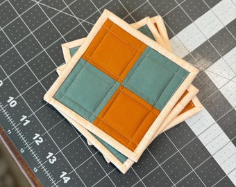 Quilted Cotton Coasters, Green and Gold, Blush, Art Gallery Fabric Coasters, Fall Decor, Mug Rugs, Set of 4