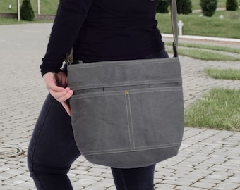 Bolso de hombro vegano para mujer El bolso bandolera sostenible está hecho de 100% algodón/lona.Bolso de tela grande como idea de regalo para mujer.