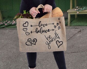 Ladies large shopping basket, shopping bag, shopper basket bag, 100% jute vegan bag, gifts for women, straw bag beach bag