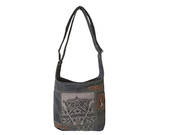 Damen Tasche Umhängetasche, Handtasche aus Canvas & Leder. Nachhaltige Produkte, Groß Vintage, Schultertasche, Segeltuch Crossbody