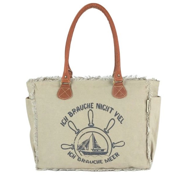 Damen Tasche Umhängetasche, Maritim Handtasche aus Canvas & Leder. Nachhaltige Produkte, Groß Vintage, Schultertasche, Segeltuch Shopper