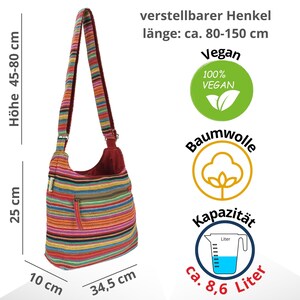 Damen Umhängetasche. Hobo Tasche aus gewebter Baumwolle mit verstellbare Henkel. Crossbody Schultertasche mit Streifen, Vegane Tasche Bild 3