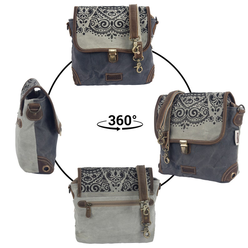 Damen Tasche Umhängetasche, Handtasche aus Canvas & Leder. Nachhaltige Produkte, Groß Vintage, Schultertasche, Segeltuch Crossbody Bild 2