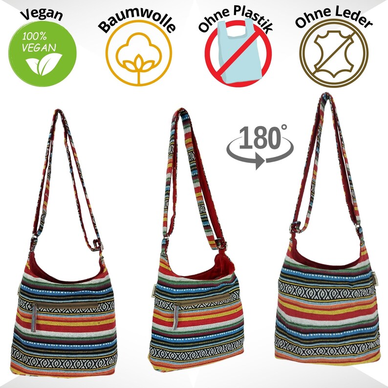 Ladies shoulder bag. Woven cotton hobo bag with adjustable handles. Crossbody shoulder bag with stripes, vegan bag image 5