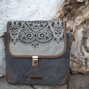 Damen Tasche Umhängetasche, Handtasche aus Canvas & Leder. Nachhaltige Produkte, Groß Vintage, Schultertasche, Segeltuch Crossbody Bild 5