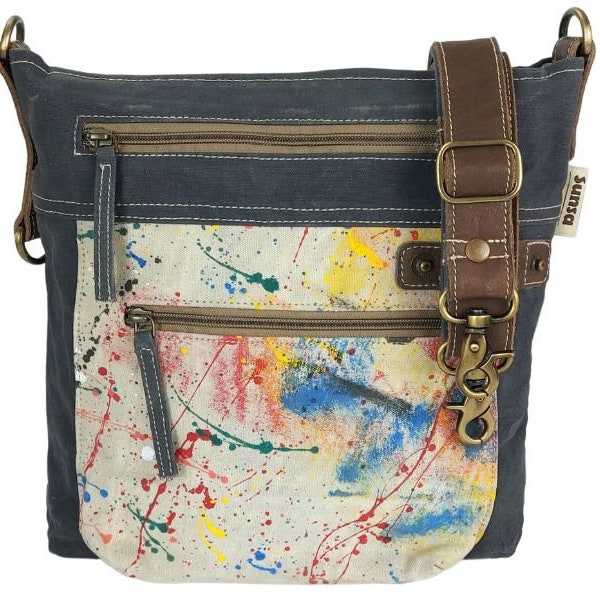 Sunsa Damen Umhängetasche. Crossover Tasche aus Canvas/Leinwand & Leder. Crossbody Bag mit viel Fächern. Jede Schultertasche ist Unikat